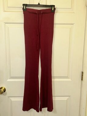 No Boundaries Burgundy Ribbed Knit Flare Pants